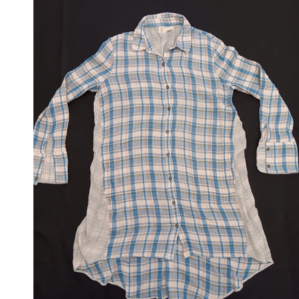 Saturday Sunday Anthropologie Mixed Media Tunic Shirt Dress Blue Pink Medium